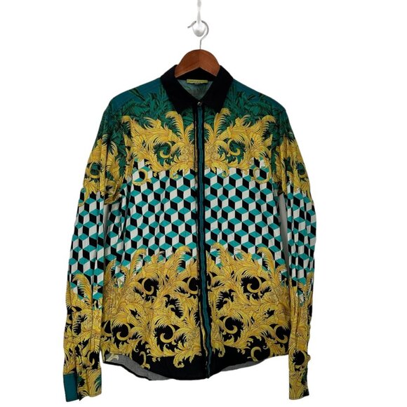 Versace Jeans Cube Baroque Print Sportshirt Button Up Shirt Size S - Picture 1 of 12